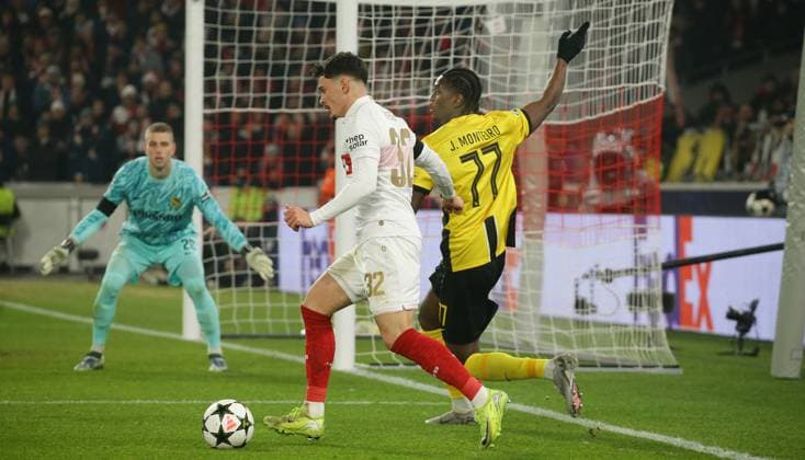 11 12 2024, Germany, Stuttgart, Football Champions League, VfB Stuttgart vs Young Boys Bern, from left Fabian Rieder VfB Joel Monteiro bern
