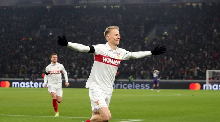 11 12 24 VfB Stuttgart Young Boys Bern Germany, Stuttgart, 11 12 2024, Football, UEFA Champions League, VfB Stuttgart Young Boys Bern Chris Führich VfB Stuttgart Cheer Goal 3 1 Führich