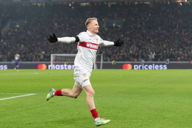 Goal for 3 1 by Chris Fuehrich VfB Stuttgart 27 , Cheers, Goal celebration GER, VfB Stuttgart vs BSC Young Boys Bern, Football, Men, UEFA Champions League, Matchday 6, Season 2024 2025, 11 12 2024, GER, VfB Stuttgart vs BSC Young Boys Bern, Football, Men, UEFA Champions League, Matchday 6, Season 2024 2025, 11 12 2024 Stuttgart Copyright: xEibner-Pressefoto WolfgangxFrankx EP_WFK