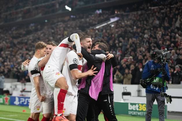 Goal for 3 1 by Chris Fuehrich VfB Stuttgart 27 , Cheers, goal celebration, Jeff Chabot VfB Stuttgart, 24 GER, VfB Stuttgart vs BSC Young Boys Bern, Football, Men, UEFA Champions League, Matchday 6, 2024 2025 season, 11 12 2024, GER, VfB Stuttgart vs BSC Young Boys Bern, Football, Men, UEFA Champions League, Matchday 6, 2024 2025 season, 11 12 2024 Stuttgart Copyright: xEibner-Pressefoto WolfgangxFrankx EP_WFK