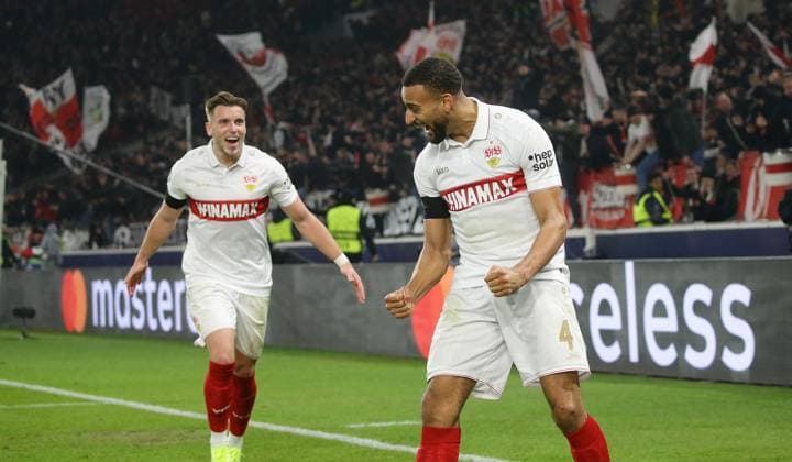 11 12 2024, Germany, Stuttgart, Football Champions League, VfB Stuttgart vs Young Boys Bern, from left rmedin Demirovic Josha Vagnoman VfB