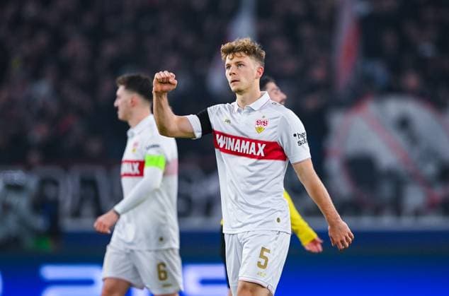 Yannik Keitel VfB Stuttgart celebrates his team s second goal during the UEFA Champions League 2024 25 League Phase MD6 match between VfB Stuttgart and BSC Young Boys at MHPArena on December 11, 2024 in Stuttgart, Germany Photo by Silas Schueller DeFodi Images Defodi 738 738 VFBYBB 20241211 183 Defodi-738