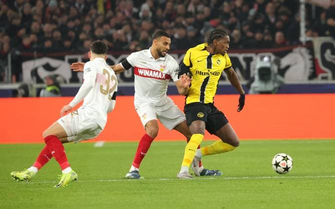 11 12 2024, Germany, Stuttgart, Football Champions League, VfB Stuttgart vs Young Boys Bern, f l Fabian Rieder VfB , Josha Vagnoman VfB , Joel Monteiro YB