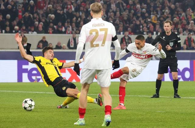 11 12 2024, Germany, Stuttgart, Soccer Champions League, VfB Stuttgart vs Young Boys Bern, 2 1 Goal, Scorer Enzo Millot YB