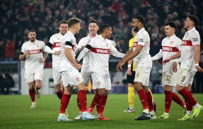 11 12 24 VfB Stuttgart Young Boys Bern Germany, Stuttgart, 11 12 2024, Football, UEFA Champions League, VfB Stuttgart Young Boys Bern Yannik Keitel VfB Stuttgart Jubel Tor 5 1 Keitel