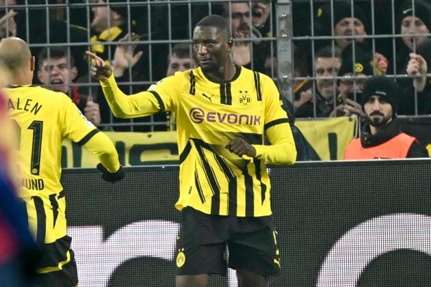 Serhou Guirassy Dortmund 9 celebrates after scoring 2 2 11 12 2024 Soccer, Champions League, Borussia Dortmund vs FC Barcelona, Signal Iduna Park, Dortmund, NRW Germany Copyright: xpepphotox xSaschaxWeizx pep00321, pep_20241211_hm_2709