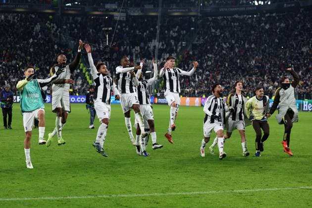 players of Juventus Fc celebrate after winning, UEFA Champions League 2024 25 League Phase MD1, Juventus Turin v Manchester City, Allianz Stadium, December 11, 2024, Turin, Italy.