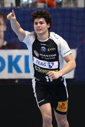 11 12 2024, xtgx, Handball, Daikin HBL, 1 VfL Potsdam ThSV Eisenach v l Gian Attenhofer Eisenach, 11 Jubel, Torjubel, jubelt ueber das Tor, celebrate the goal, celebration Potsdam