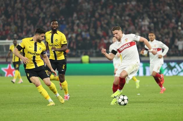 11 12 2024, Germany, Stuttgart, Football Champions League, VfB Stuttgart vs Young Boys Bern, f l Loris Benito Bern Patric Pfeiffer Bern Ermedin Demirovic VfB
