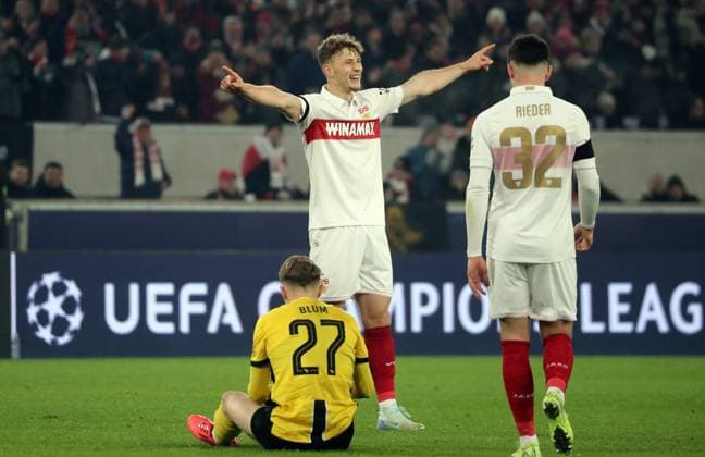 11 12 24 VfB Stuttgart Young Boys Bern Germany, Stuttgart, 11 12 2024, Football, UEFA Champions League, VfB Stuttgart Young Boys Bern Yanik Keitel VfB Stuttgart Jubel Tor 5 1 Keitel