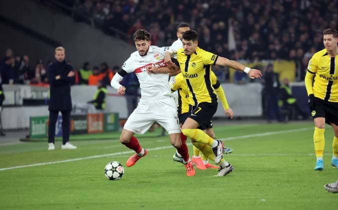 11 12 24 VfB Stuttgart Young Boys Bern Germany, Stuttgart, 11 12 2024, Football, UEFA Champions League, VfB Stuttgart Young Boys Bern v l Atakan Karazor VfB Stuttgart , Filip Ugrinic Young Boys Bern