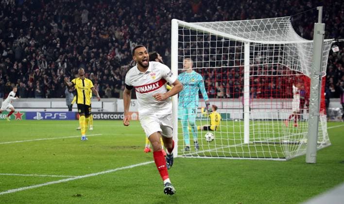 11 12 24 VfB Stuttgart Young Boys Bern Germany, Stuttgart, 11 12 2024, Football, UEFA Champions League, VfB Stuttgart Young Boys Bern Josha Vagnoman VfB Stuttgart Cheer Goal 4 1 Vagnoman