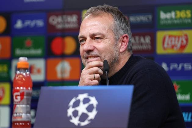 UEFA Champions League Borussia Dortmund FC Barcelona on 11 12 2024 at Signal Iduna Park in Dortmund Coach Hansi Flick Barcelona smiles at the press conference MH