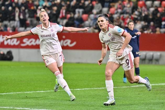 UEFA Womens s Champions League FC Bayern Munich Women Juventus Turin Women 12 12 2024 Cheering after scoring 1 0 for FCB Women by Jovana DAMNJAVOVIC FCB 9 Joy Happy Goal Goal scorer Womens Champions League FC Bayern Women Juventus FC, FC Bayern Campus on 12 12 2024 Copyright: xBEAUTIFULxSPORTS Goldbergx