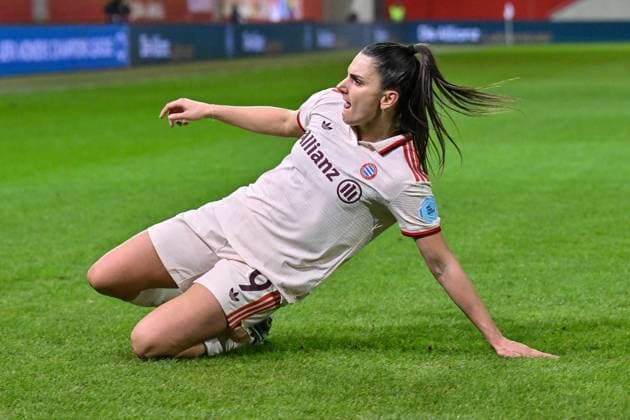 UEFA Womens s Champions League FC Bayern Munich Women Juventus Turin Women 12 12 2024 Cheering after scoring 1 0 for FCB Women by Jovana DAMNJAVOVIC FCB 9 Joy Happy Goal Goal scorer Womens Champions League FC Bayern Women Juventus FC, FC Bayern Campus on 12 12 2024 Copyright: xBEAUTIFULxSPORTS Goldbergx
