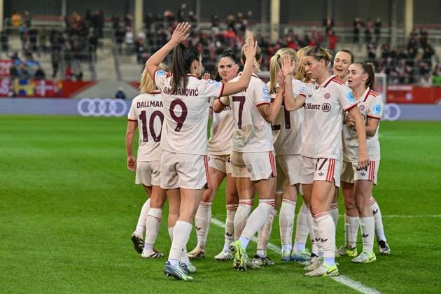 UEFA Womens s Champions League FC Bayern Munich Women Juventus Turin Women 12 12 2024 Cheering after scoring 1 0 for FCB Women by Jovana DAMNJAVOVIC FCB 9 Joy Happy Goal Goal scorer Womens Champions League FC Bayern Women Juventus FC, FC Bayern Campus on 12 12 2024 Copyright: xBEAUTIFULxSPORTS Goldbergx