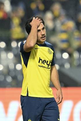 Union s Kevin Mac Allister reacts during a soccer game between Belgian soccer team Royale Union Saint-Gilloise and French OGC Nice, on Thursday 12 December 2024 in Brussels, on day 6 8 of the League phase of the UEFA Europa League tournament. BRUNOxFAHY  x108102404x
