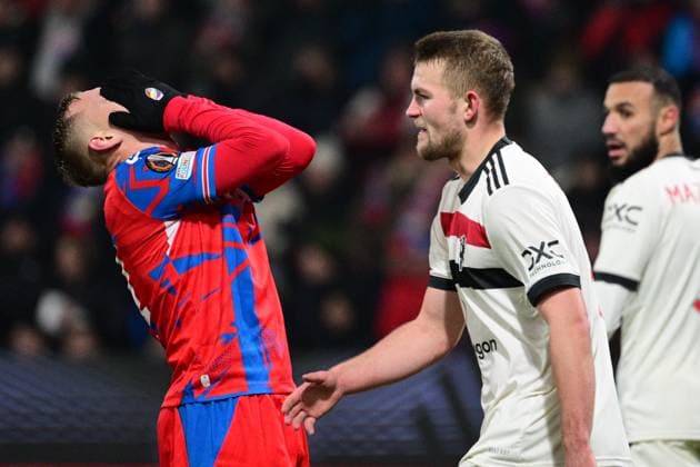 Matej Vydra of Plzen reacts during the football Europa League 6th round match Viktoria Plzen vs Manchester United, ManU in Pilsen, Czech Republic, December 12, 2024. (CTKxPhoto MichalxKamaryt) CTKPhotoP2024121207529  CTKPhotoP2024121207529