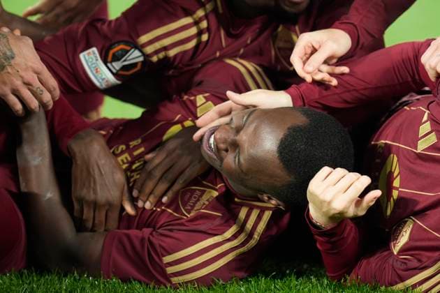Saud Abdulhamid of AS Roma celebrates after scoring second goal during the UEFA Europa League match between AS Roma and SC Braga at Stadio Olimpico Rome Italy on 12 December 2024. Rome Stadio Olimpico Rome Italy Copyright: xPhotoxGoalxPixx SP24-1067-030