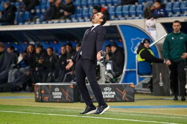 Elias Charalambous FCSB Bucharest, Coach , Football, UEFA Europa League, Matchday 6, 2024 2025, TSG Hoffenheim vs FCSB Bucharest, 12 12 2024, Rhein Neckar Arena, Sinsheim, Germany Sinsheim Rhein Neckar Arena Baden Württemberg Germany Copyright: xGrantxHubbsx