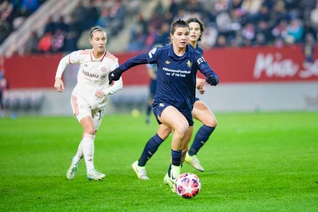Cantore Sofia 9, Juventus Turin at the match FC Bayern Munich v Juventus Turin, Football, UEFA Women s Champions League 2024 2025, Matchday 5 on 12 12 2024 in Munich, FC Bayern Campus DFL and DFB regulations prohibit any use of photographs as image sequences and or quasi video Bayern Germany