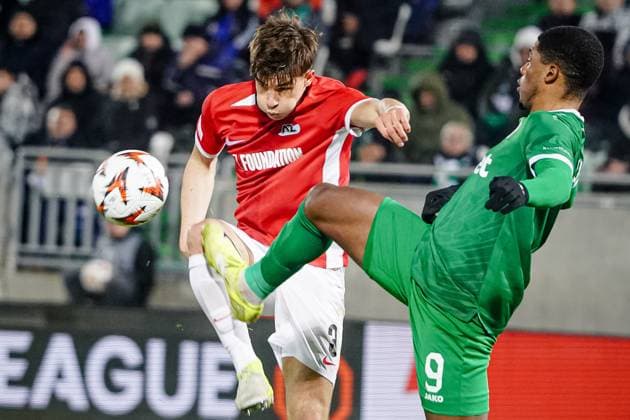 Football - Europa League - Group Stage - PFC Ludogorets - AZ Alkmaar - 12.12.2024 Wouter Goes (L) and Kwadwo Dua (R) Bulgaria Copyright: xYulianxTodorovx