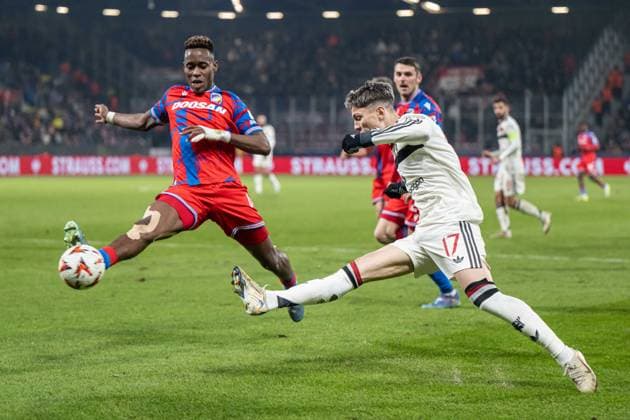 Alejandro Garnacho attacks during UEFA Europa league match, Viktoria Pilsen - Manchester United, ManU , 12. november 2024, Doosan Arena, Pilsen, Czech republic Copyright: xMICHALxFAJT,ZOSPORTU.SKx FAJ_7892