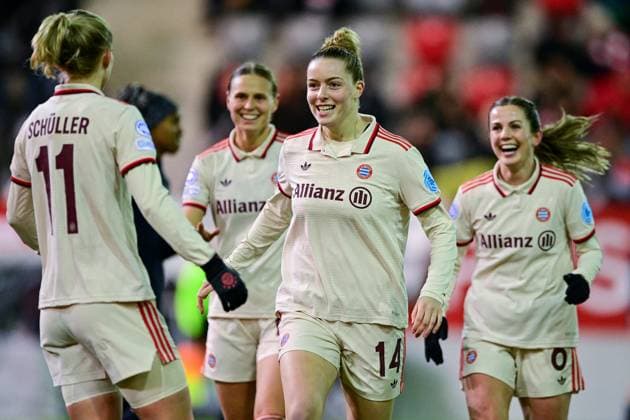 FC Bayern players celebrating the goal, celebrate the goal, goal, celebration, jubilation over the goal to 4 0 by Alara SEHITLER FC Bayern Munich, FCB, 14 , optimistic, action, action, 12 12 2024, Munich Germany , Football, UEFA Womens Champions League, Group C, FC Bayern Munich Juventus Turin xslx