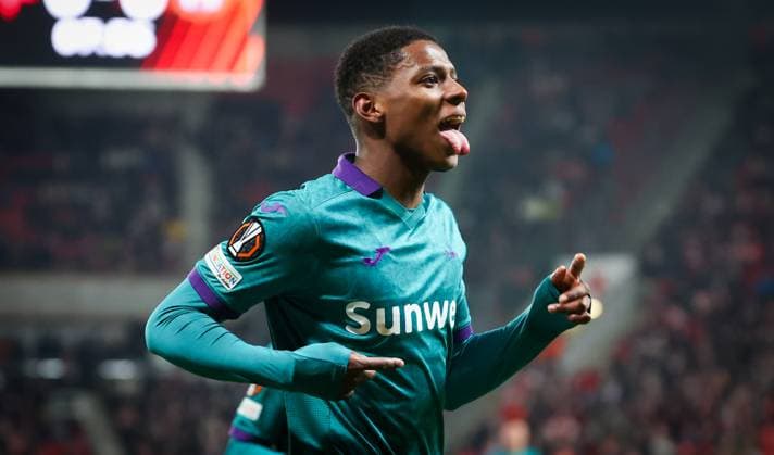 Anderlecht s Nilson Angulo celebrates after scoring during a soccer game between Belgian soccer team RSC Anderlecht and Czech Slavia Praha, Thursday 12 December 2024 in Prague, Czech Republic, on day 6 8 of the group stage of the UEFA Europa League tournament. VIRGINIExLEFOUR  x108109665x