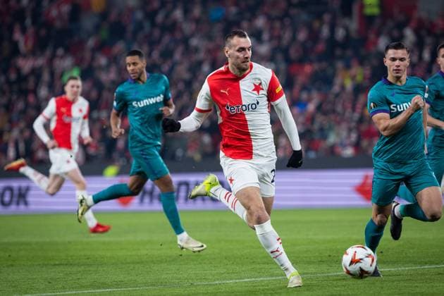 SLAVIA PRAGUE - ANDERLECHT Tomas Chory of Slavia during the UEFA Europa League, league phase football match between SK Slavia Prague and RSC Anderlecht. Eden Arena, Prague, Czechia, December 12, 2024. Photo by Branislav Racko Copyright: xx 080A4263
