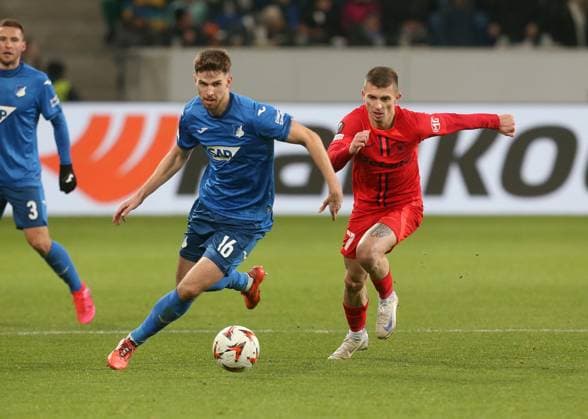 V li Anton Stach Hoffenheim , Florin Tanase Bucharest Sport Football Europa League Season 24 25 TSG 1899 Hoffenheim FCSB Bucharest , Matchday 6, 12 12 2024