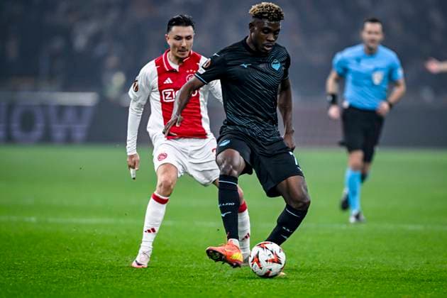 AFC Ajax Amsterdam forwarder Steven Berghuis, Lazio midfielder Fisayo Dele Bashiru, during the match Ajax Lazio at the Johan Cruijff ArenA for the UEFA Europa League phase Matchday 6 season 2024 2025 in AMSTERDAM, Netherlands on 12 december 2024, photo by Stefan Koops EYE4images DeFodi Images Defodi 746 203895 Defodi-746