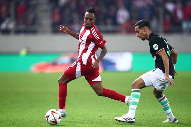 Gelson Martins of Olympiacos in action during the UEFA Europa League league phase matchday 6 soccer match between Olympiacos and Twente held at Stadium Georgios Karaiskakis in Piraeus, Greece, 12 December 2024. IMAGO ONE INCH PRODUCTIONS PIRAEUS Greece Copyright: xOnexInchxProductionsx 6406670