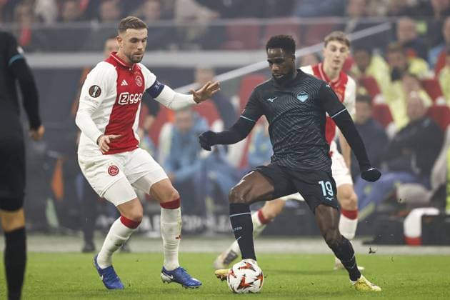 AMSTERDAM - (l-r) Jordan Henderson of Ajax, Boulaye Dia of SS Lazio during the UEFA Europa League match between AFC Ajax Amsterdam and SS Lazio Roma at the Johan Cruijff ArenA on Dec. 12, 2024 in Amsterdam, Netherlands. ANP Hollandse Hoogte MAURICE VAN STEEN UEFA Europa League 2024 25 League Phase MD6 2024 25 xVIxANPxSportx xMauricexvanxSteenxIVx 515559332 originalFilename: 515559332.jpg