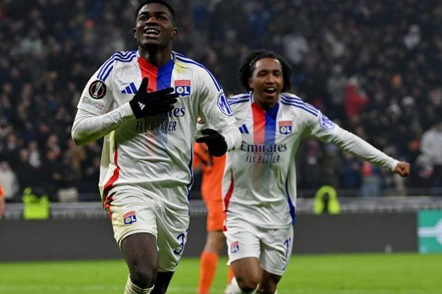 12 12 2024, xjrdrx, football UEFA Europa League, Olympique Lyon Eintracht Frankfurt emspor, v l goal celebration after the goal to celebrate the goal celebrate 3 1 by Ernest Nuamah Olympique Lyon DFL DFB REGULATIONS PROHIBIT ANY USE OF PHOTOGRAPHS as IMAGE SEQUENCES and or QUASI VIDEO Lyon