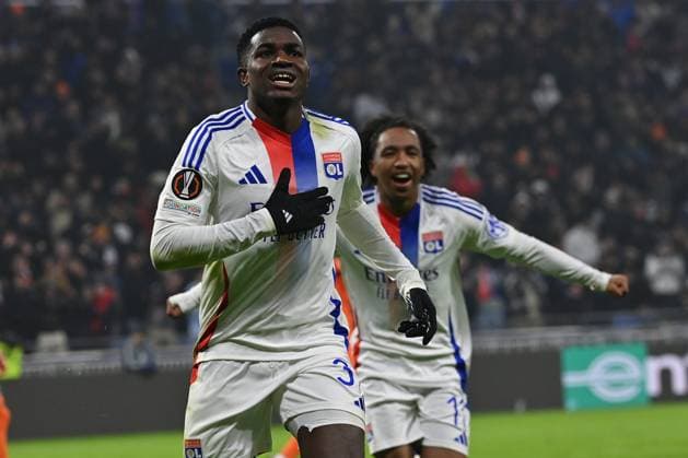 12 12 2024, xjrdrx, football UEFA Europa League, Olympique Lyon Eintracht Frankfurt emspor, v l goal celebration after the goal to celebrate the goal celebrate 3 1 by Ernest Nuamah Olympique Lyon DFL DFB REGULATIONS PROHIBIT ANY USE OF PHOTOGRAPHS as IMAGE SEQUENCES and or QUASI VIDEO Lyon
