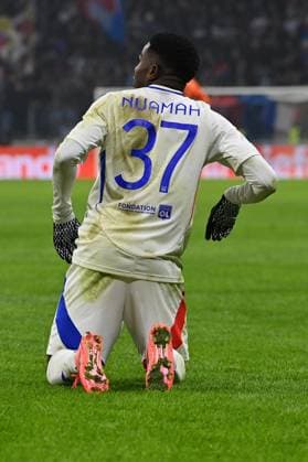 12 12 2024, xjrdrx, football UEFA Europa League, Olympique Lyon Eintracht Frankfurt emspor, v l goal celebration after the goal to celebrate the goal celebrate 3 1 by Ernest Nuamah Olympique Lyon DFL DFB REGULATIONS PROHIBIT ANY USE OF PHOTOGRAPHS as IMAGE SEQUENCES and or QUASI VIDEO Lyon