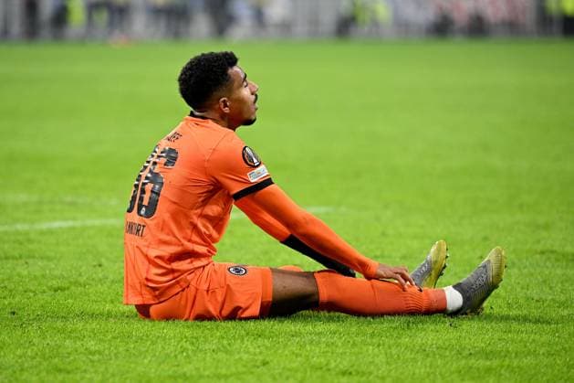 12 12 2024, xjhx, Football UEFA Europa League, Olympique Lyon Eintracht Frankfurt emspor, v l Ansgar Knauff Eintracht Frankfurt Disappointed, sad, frustrated DFL DFB REGULATIONS PROHIBIT ANY USE OF PHOTOGRAPHS as IMAGE SEQUENCES and or QUASI VIDEO Lyon