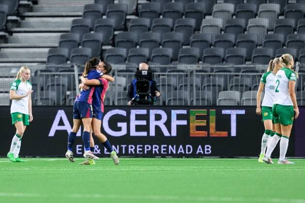 241212 Aitana Bonmati of Barcelona celebrates with Francisca Nazareth after scoring 0 3 during the UEFA Women s Champions League football match between Hammarby and Barcelona on December 12, 2024 in Stockholm Photo Jesper Zerman BILDBYRAN kod JZ JZ0598 fotboll football soccer fotball uefa womens champions league hammarby barcelona dam bbeng jubel  Copyright: JESPERxZERMAN BB241212JZ069