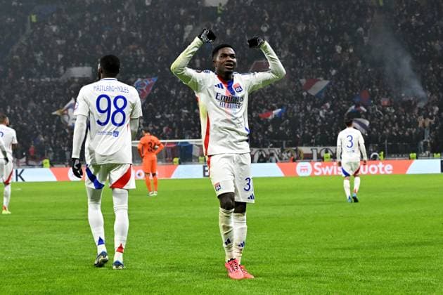 12 12 2024, xjrdrx, football UEFA Europa League, Olympique Lyon Eintracht Frankfurt emspor, v l goal celebration after the goal to celebrate the goal celebrate 3 1 by Ernest Nuamah Olympique Lyon DFL DFB REGULATIONS PROHIBIT ANY USE OF PHOTOGRAPHS as IMAGE SEQUENCES and or QUASI VIDEO Lyon