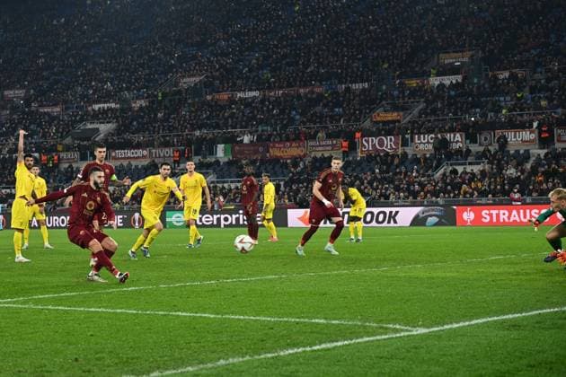 Mario Hermoso of AS Roma scores his goal during the Europa League phase Matchday 6 between Roma v Sporting Braga at Olympic stadium, Italy, Dec 12nd,, 2024. & xA;Mattia Vian during AS Roma vs SC Braga, Football Europa League match in Rome, Italy, December 12 2024  Copyright: xMattiaxVian IPAxSportx xipa-agency.netx xx IPA_52352189 IPA_Agency_IPA52352189