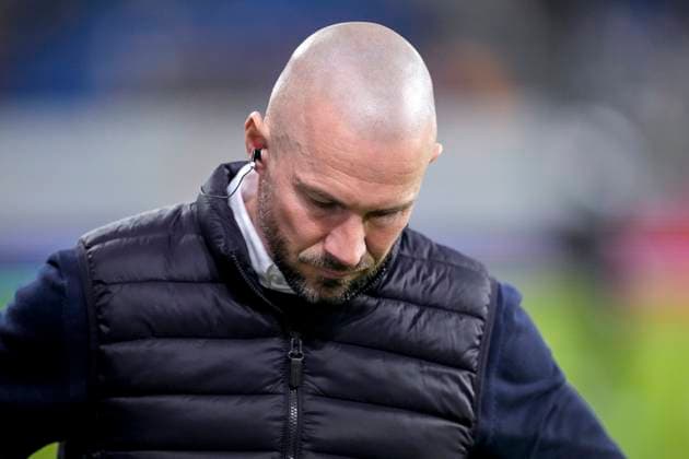 Christian Ilzer coach, head coach, Hoffenheim , single image, single photo, action, action, looking disappointed, disappointment, frustration, disappointed, pessimistic, 12 12 2024, Sinsheim Germany , football, UEFA Europa League, group stage, TSG 1899 Hoffenheim FCSB Bucharest, 12 12 2024, Sinsheim Germany , Football, UEFA Europa League, Group stage, TSG 1899 Hoffenheim FCSB Bucharest, DFB DFL REGULATES PROHIBIT ANY USE OF PHOTOGRAPHS AS IMAGE SEQUENCES AND OR QUASI VIDEO xozx