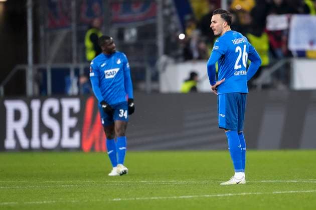 v li Stanley Pierre Nsoki N Soki, Hoffenheim, 34 , Haris Tabakovic Hoffenheim, 26 , TSG 1899 Hoffenheim player, disappointed about the draw, only draw, disappointment after the final whistle, highlight, point loss, frustration, disappointed, pessimistic, 12 12 2024, Sinsheim Germany , Football, UEFA Europa League, Group stage, TSG 1899 Hoffenheim FCSB Bucharest, 12 12 2024, Sinsheim Germany , Football, UEFA Europa League, Group stage, TSG 1899 Hoffenheim FCSB Bucharest, DFB DFL REGULATIONS PROHIBIT ANY USE OF PHOTOGRAPHS AS IMAGE SEQUENCES AND OR QUASI VIDEO xozx