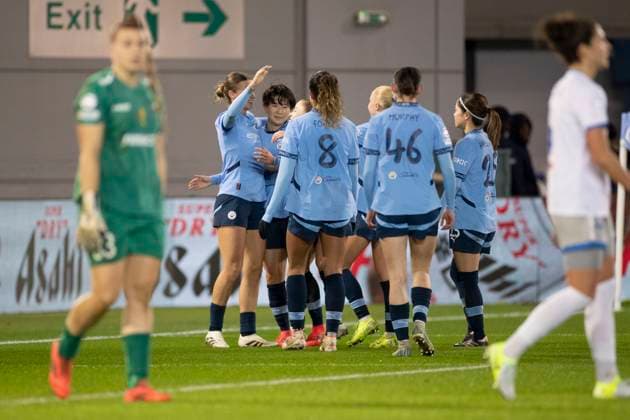 Manchester City v SKN St. Polten - UEFA Women s Champions League 2024 25 Group Stage MD5 Kerstin Casparij 18 of Manchester City W.F.C. celebrates her goal during the UEFA Champions League Group D match between Manchester City and SKN St. Polten at the Joie Stadium in Manchester, England, on December 12, 2024. Manchester United Kingdom  Copyright: xMIxNewsx originalFilename:fletcher-manchest241212_npsZz.jpg