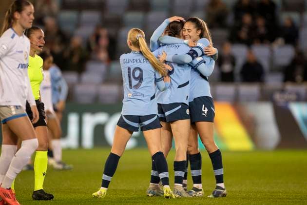 Manchester City v SKN St. Polten - UEFA Women s Champions League 2024 25 Group Stage MD5 Lily Murphy 46 of Manchester City W.F.C. celebrates her goal during the UEFA Champions League Group D match between Manchester City and SKN St. Polten at the Joie Stadium in Manchester, on December 12, 2024. Manchester United Kingdom  Copyright: xMIxNewsx originalFilename:fletcher-manchest241212_npyzo.jpg