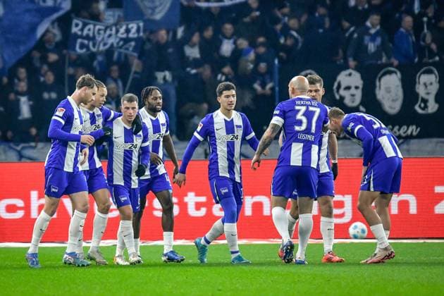 Soccer 2 Bundesliga Hertha BSC Berlin Preußen Münster 13 12 2024, xdanx, Soccer 2 Bundesliga Hertha BSC Berlin Preußen Münster v l Pascal Klemens Hertha BSC 41 ,Derry Scherhant Hertha BSC 39 ,Diego Demme Hertha BSC 6 ,Deyovaisio Zeefuik Hertha BSC 42 ,Ibrahim Maza Hertha BSC 10 ,Toni Leistner Hertha BSC 37 ,Florian Niederlechner Hertha BSC 7 ,Celebration after the goal DFL DFB REGULATIONS PROHIBIT ANY USE OF PHOTOGRAPHS as IMAGE SEQUENCES and or QUASI VIDEO Daniel Lakomski Mix1 Berlin Olympiastadion Berlin Berlin Germany EN Copyright: xDanielxLakomskix
