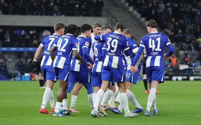 Derry Scherhant cheers after 1 0 with the team Joy Emotion Cheering Sport Football Soccer DFL 2 Bundesliga Men 16 Matchday Season 2024 2025 13 12 2024 Hertha BSC Berlin vs Preußen Münster DFL regulations prohibit any use of photographs as image sequences and or quasi video