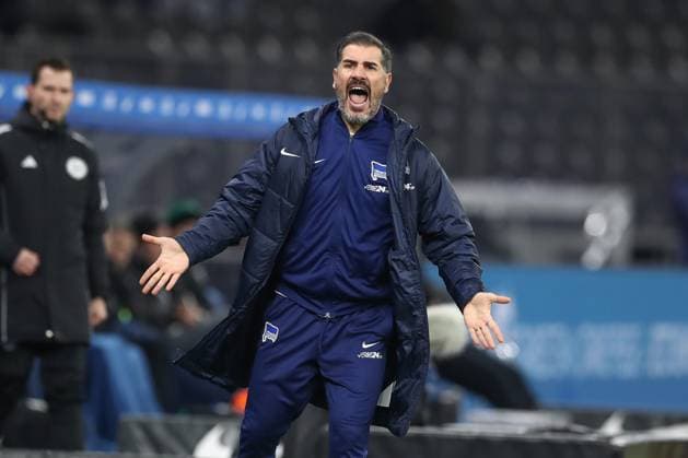 13 12 2024, xtgx, Soccer 2 Bundesliga, Hertha BSC Berlin Preussen Muenster emspor, v l Cristian Fiel Hertha, Coach Reklamiert, complains, scolds DFL DFB REGULATIONS PROHIBIT ANY USE OF PHOTOGRAPHS as IMAGE SEQUENCES and or QUASI VIDEO Berlin