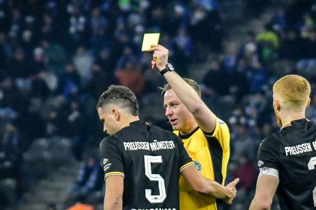 Soccer 2 Bundesliga Hertha BSC Berlin Preußen Münster 13 12 2024, xdanx, Soccer 2 Bundesliga Hertha BSC Berlin Preußen Münster v l Yassine Bouchama SC Preußen Muenster 5 ,Yellow Card DFL DFB REGULATIONS PROHIBIT ANY USE OF PHOTOGRAPHS as IMAGE SEQUENCES and or QUASI VIDEO Daniel Lakomski Mix1 Berlin Olympiastadion Berlin Berlin Germany EN Copyright: xDanielxLakomskix