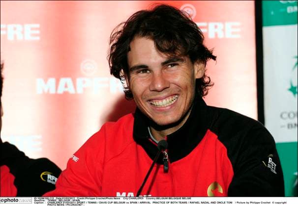 TENNIS : BELGIUM - SPAIN CHARLEROI 01 03 2011 TENNIS DAVIS CUP BELGIUM vs SPAIN ARRIVAL & PRACTICE OF BOTH TEAMS RAFAEL NADAL AND ONCLE TONI Picture by Philippe Crochet copyright PHOTO NEWS PH.CROCHET - CHARLEROI BELGIUM BELGIQUE BELGIE  Copyright: xPhilippexxCrochetx 10296100-113